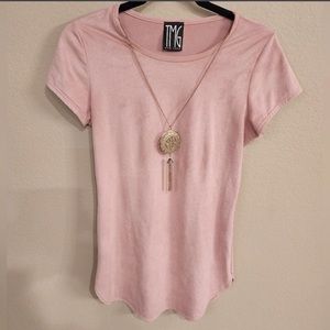 TMG New York Rose Cap Sleeve Top with Attached Gold Necklace - SZ M